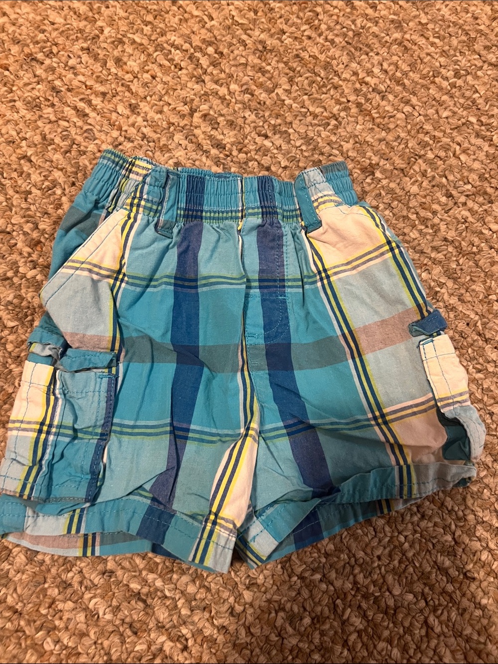 Garanimals Teal and Navy Plaid Cargo Shorts